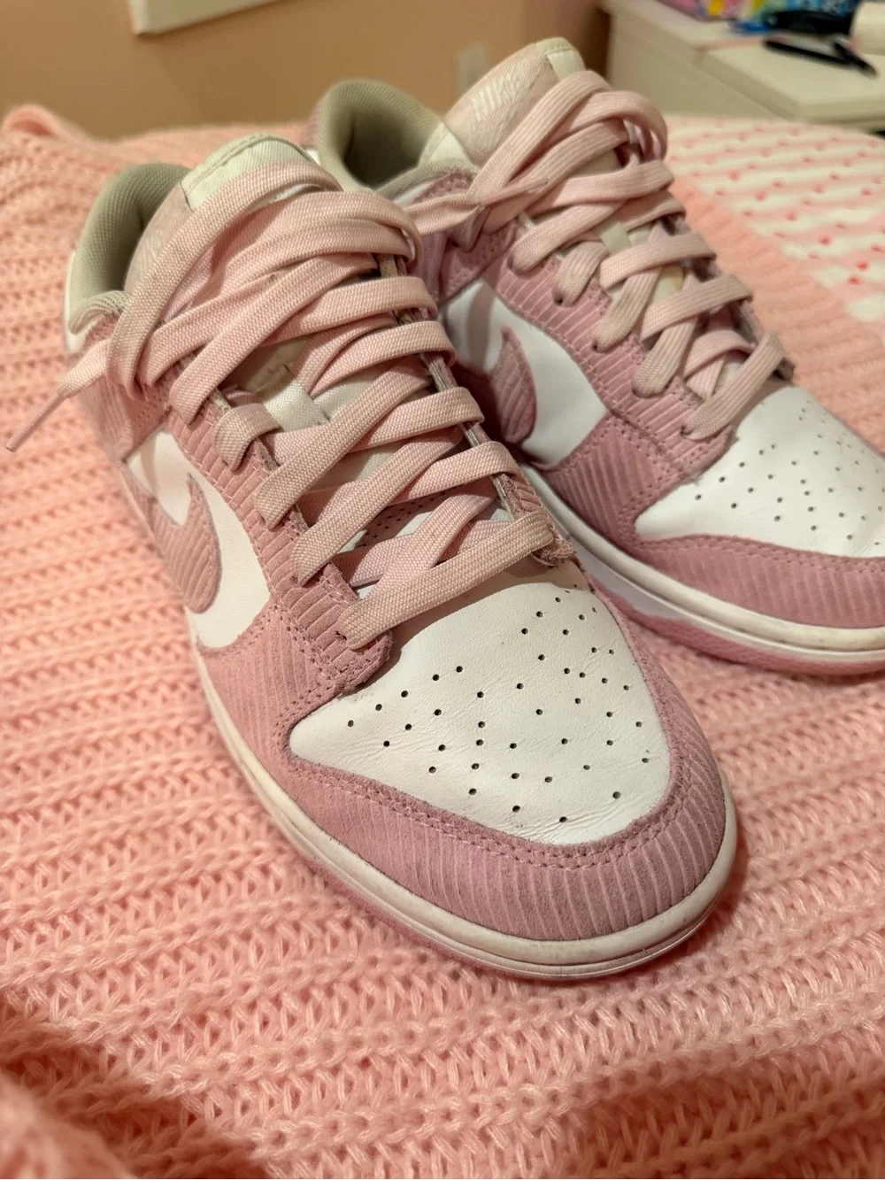 Nike Pink and White Low-Top Sneakers